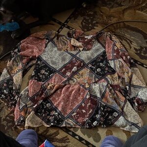 American Eagle Outfitters Patchwork Blouse - Red, Black, Cream